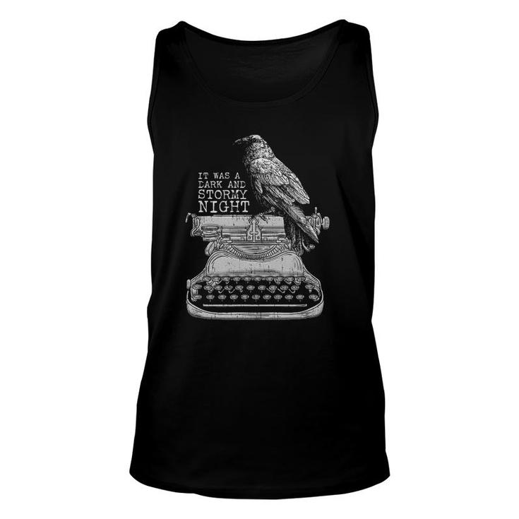 Funny Writer Dark And Stormy Night L Retro Typewriter Raven Unisex Tank Top