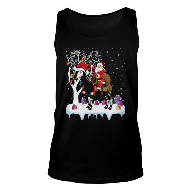 Funny Xmas Lighting Tree Santa Riding Okapi Christmas  Unisex Tank Top