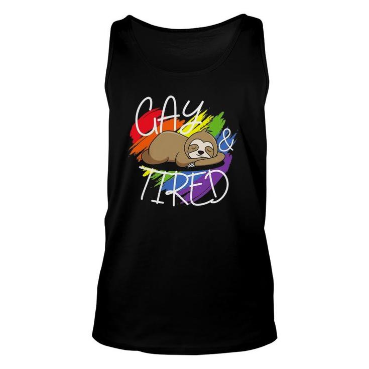 Gay And Tired Funny Lgbt Sloth Rainbow Pride Unisex Tank Top
