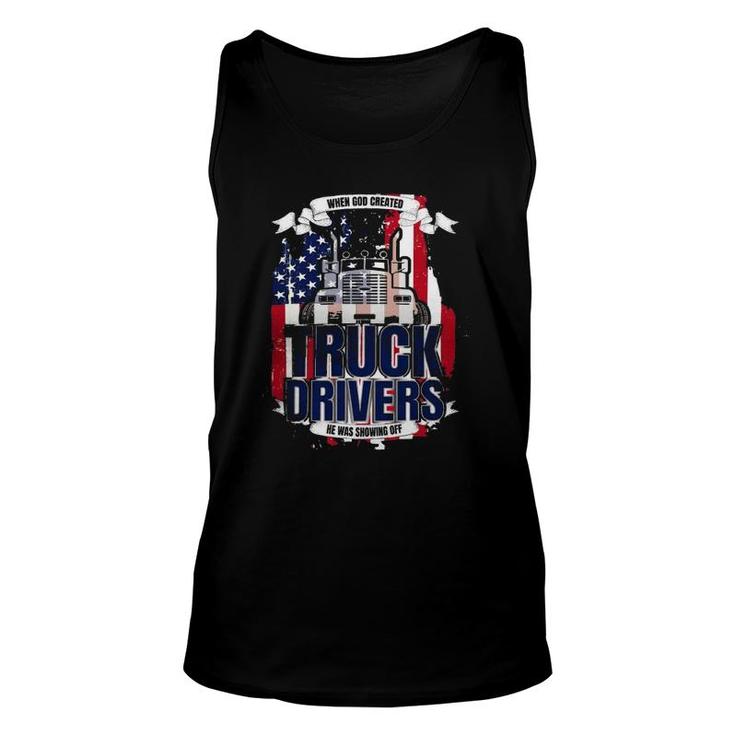 God Created Truck Drivers American Flag Unisex Tank Top