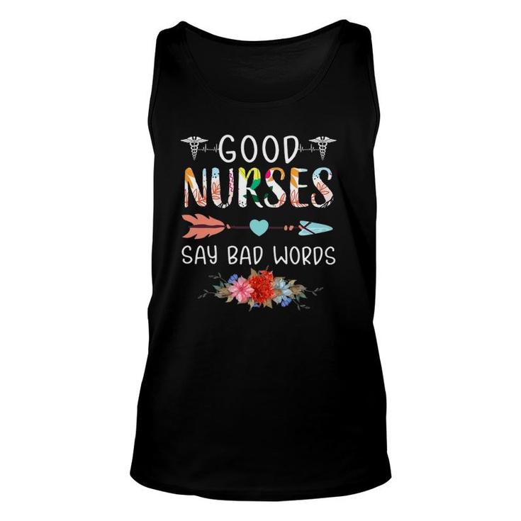 Good Nurses Say Bad Words Heartbeat Flowers Women Unisex Tank Top