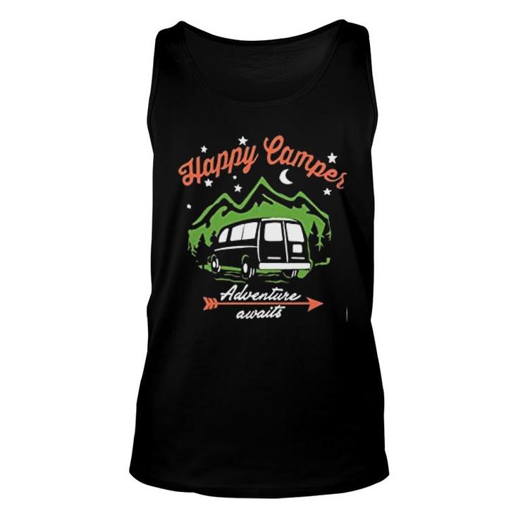 Happy Camper Letter Print Cute Graphic Mountain Climbing Unisex Tank Top