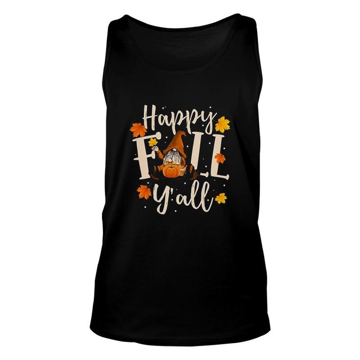 Happy Fall Yall Cute Gnomes Pumpkin Autumn Tree Fall Leaves Unisex Tank Top