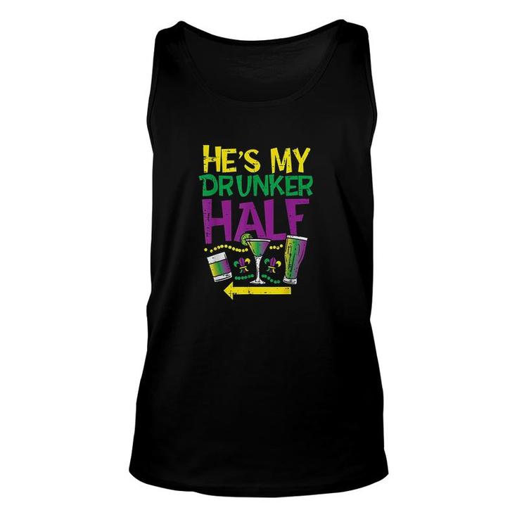 He Is My Drunker Half Matching Couple Girlfriend Mardi Gras Half And Half Unisex Tank Top He Is My Drunker Half Matching Couple Girlfriend Mardi Gras Half And Half Unisex Tank Top