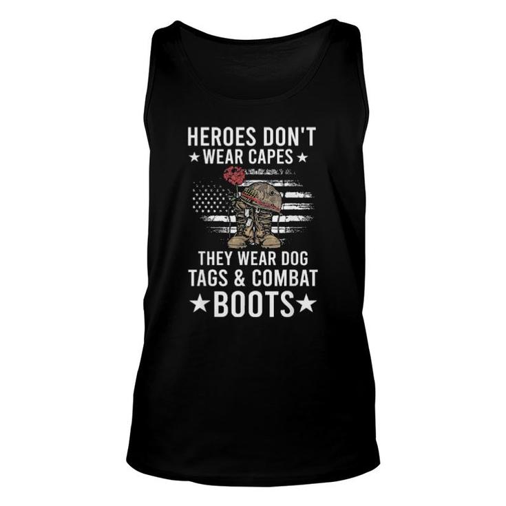 Heroes Don’T Wear Capes, They Wear Dog Tags & Combat Boots Us Flag Tee Tank Top