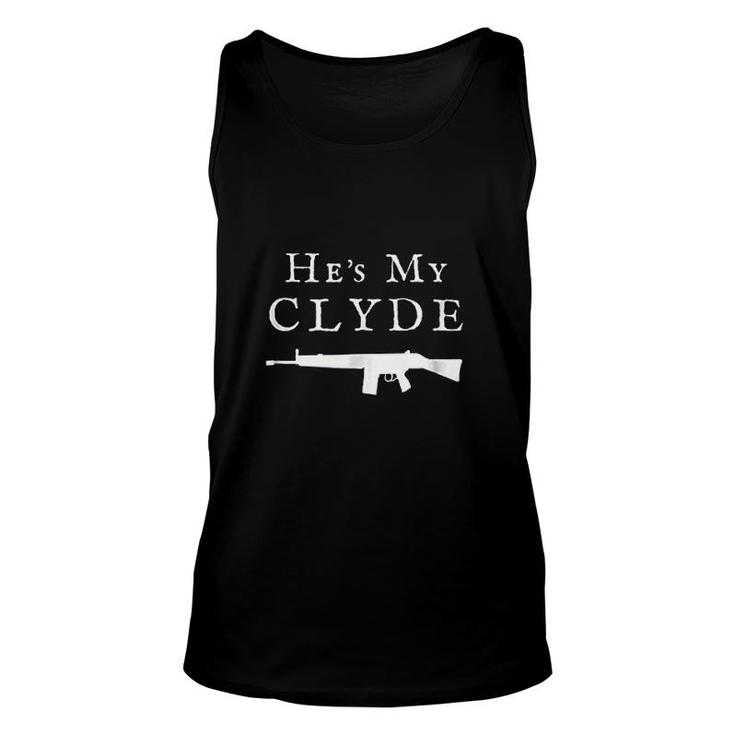 He's My Clyde Valentines Day 1920s Mafia Couples Unisex Tank Top