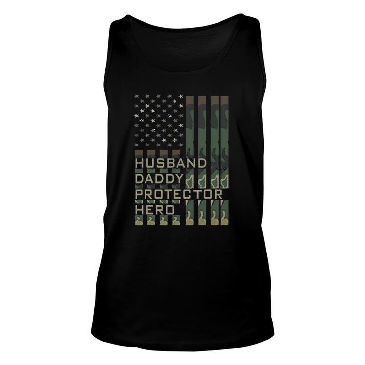 Husband Daddy Protector Hero Father's Day American Flag Unisex Tank Top