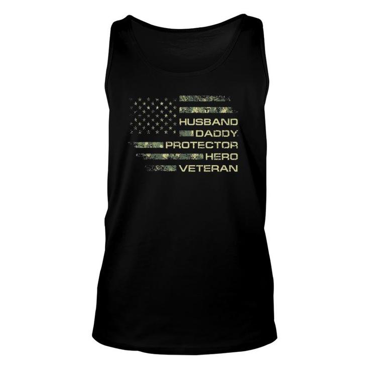 Mens Husband Daddy Protector Hero Veteran Usa Flag Camouflage Dad Tank Top