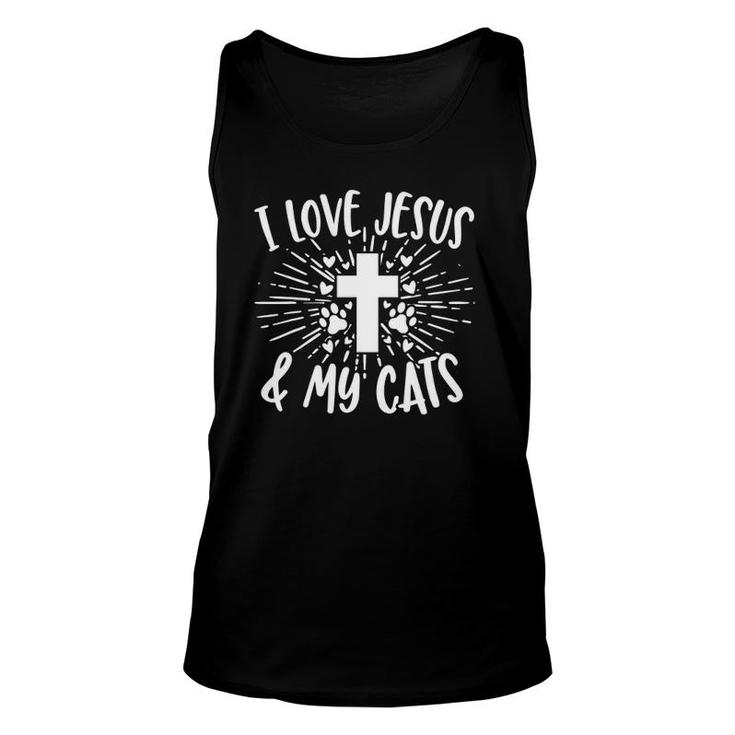 I Love Jesus & My Cats Cute Feline Kitty Cat Christian Gift Unisex Tank Top