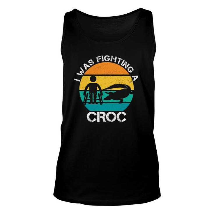 I Was Fighting A Croc Funny Wheelchair Humor Handicapped Unisex Tank Top