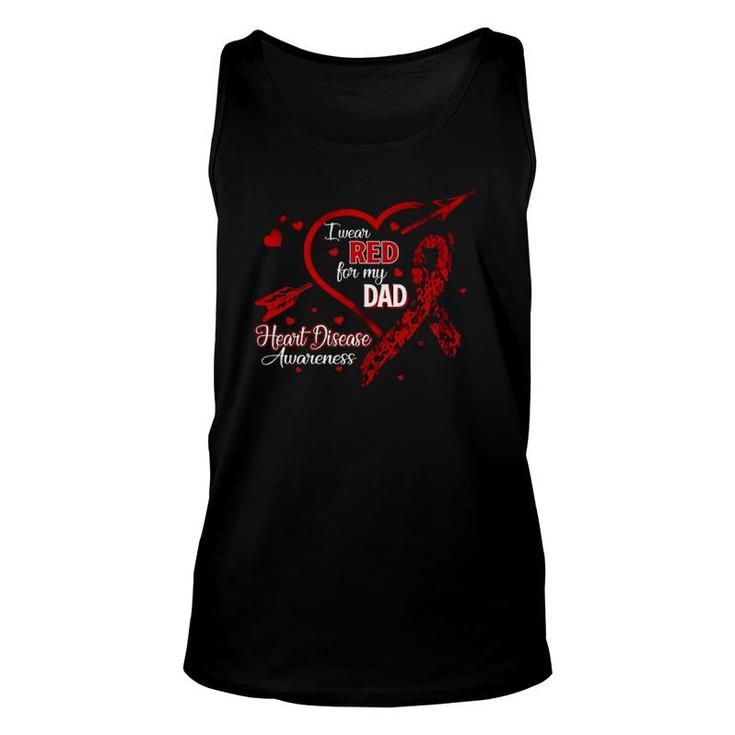 I Wear Red For My Dad Heart Disease Red Ribbon Awareness Unisex Tank Top