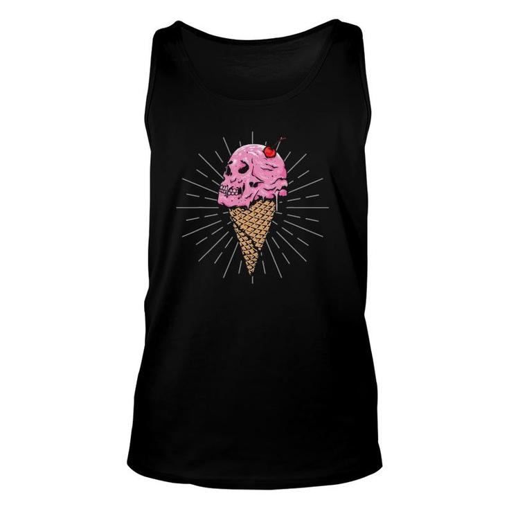 Ice Cream Cone Skull Cherry Aesthetic Dessert Lovers Unisex Tank Top