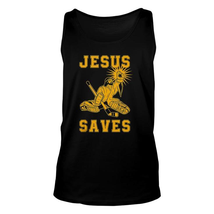 Mens Jesus Saves Ice Hockey Goalie Sport Religious Christian Tank Top