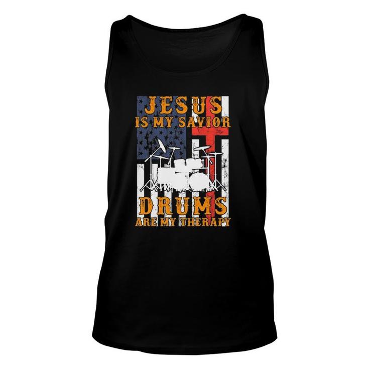 Jesus Is My Savior Drums Are My Therapy Vintage American Flag Tank Top