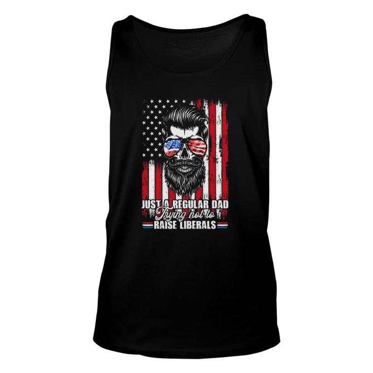 Just A Regular Dad Trying Not To Raise Liberals Beard Dad American Flag Sunglasses Tank Top