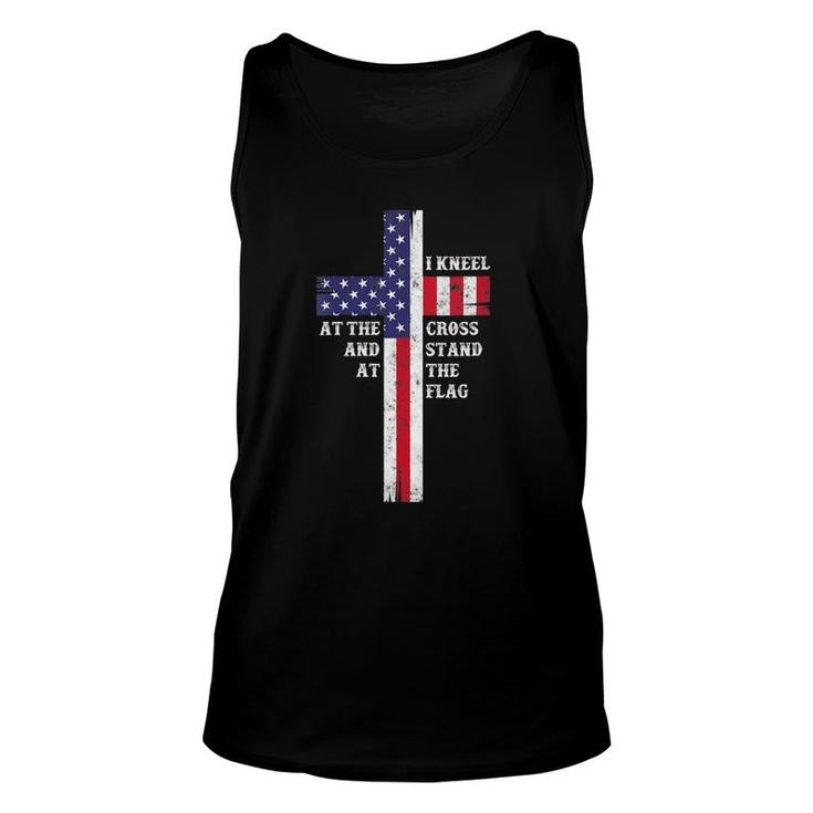 Womens I Kneel At The Cross And Stand At The Flag Men Women V-Neck Tank Top