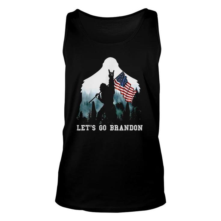 Let's Go Brandon Camping Bigfoot Rock And Roll American Flag Tank Top