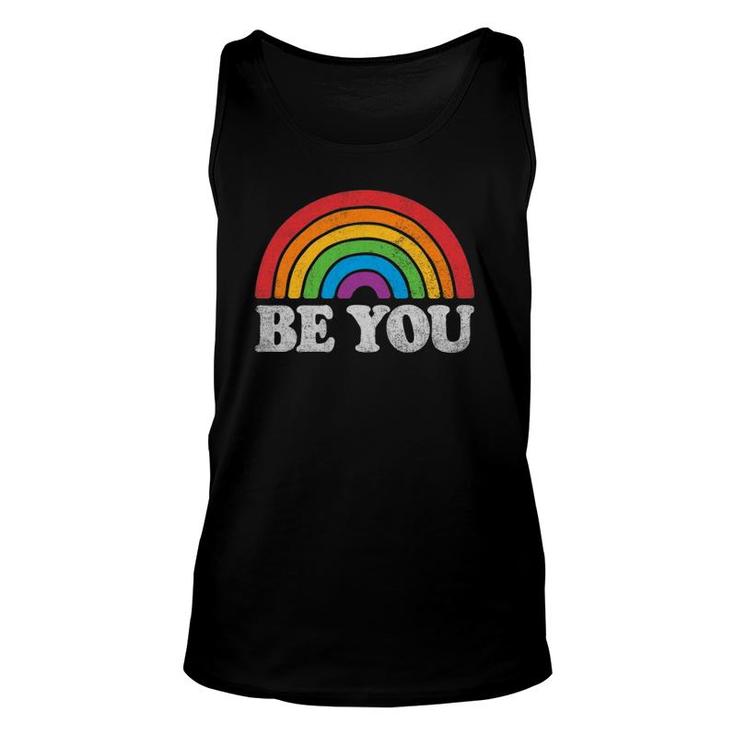 Lgbtq Be You Gay Pride Lgbt Ally Rainbow Flag Retro Vintage Unisex Tank Top