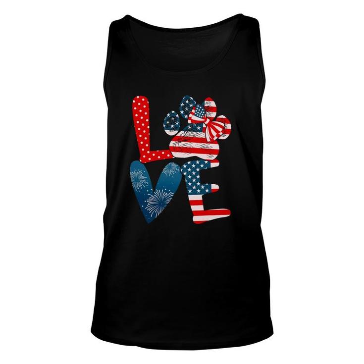 Love Dog Paw American Flag Dog Lover 4Th Of July Funny Tees Unisex Tank Top