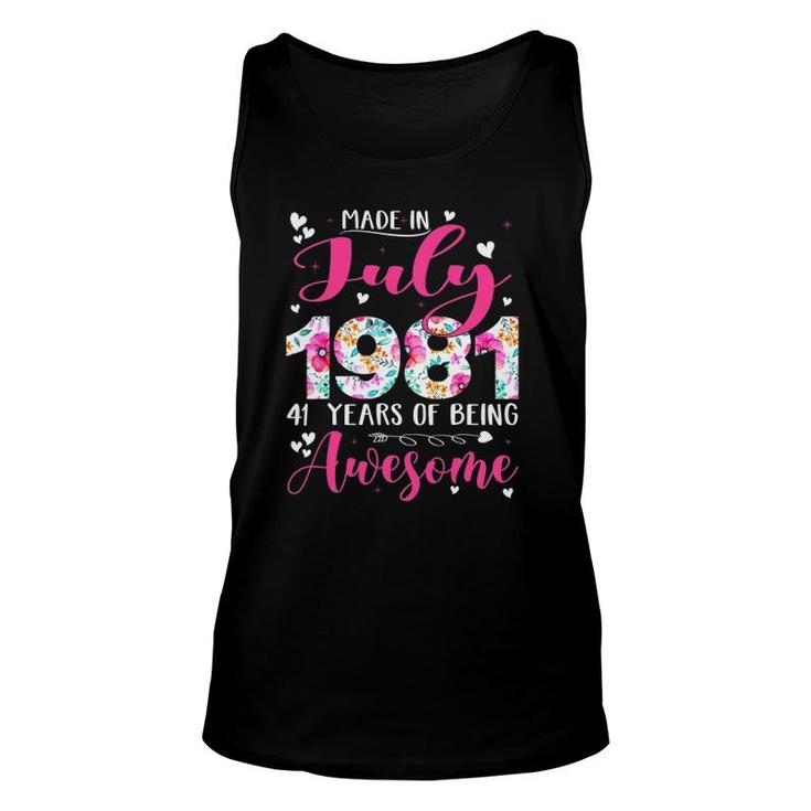 Made In July 1981 Flowers 41St Bday Outfit 41 Years Old Unisex Tank Top