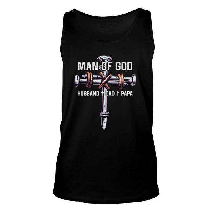 Man Of God Husband Dad Papa Christian Father's Day Unisex Tank Top