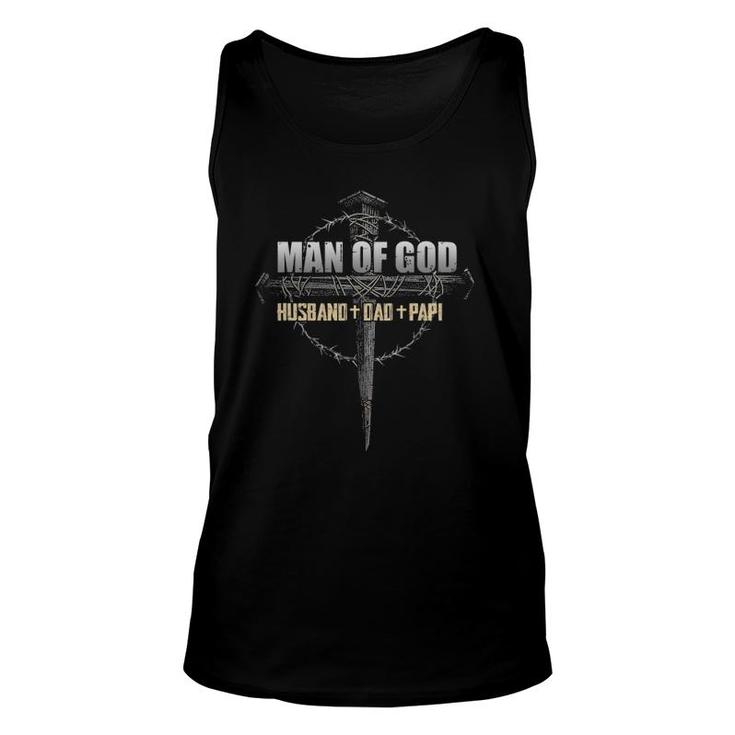 Man Of God Husband Dad Papi Vintage Fathers Day Gift Unisex Tank Top