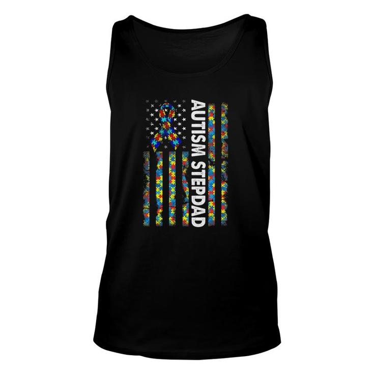 Men Autism Stepdad  American Flag Father's Day Gift Unisex Tank Top
