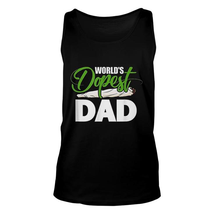 Mens Green White Worlds Dopest Dad Cannabis Marijuana Weed Funny Fathers Day  Unisex Tank Top