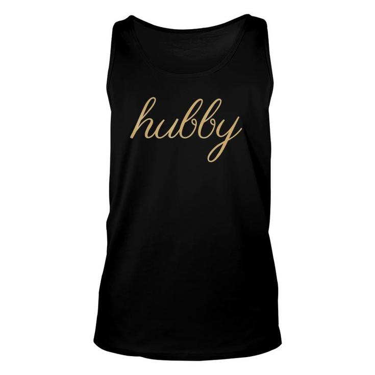 Mens Hubby In Gold Font, Matching Wifey, Wedding & Bridal Unisex Tank Top