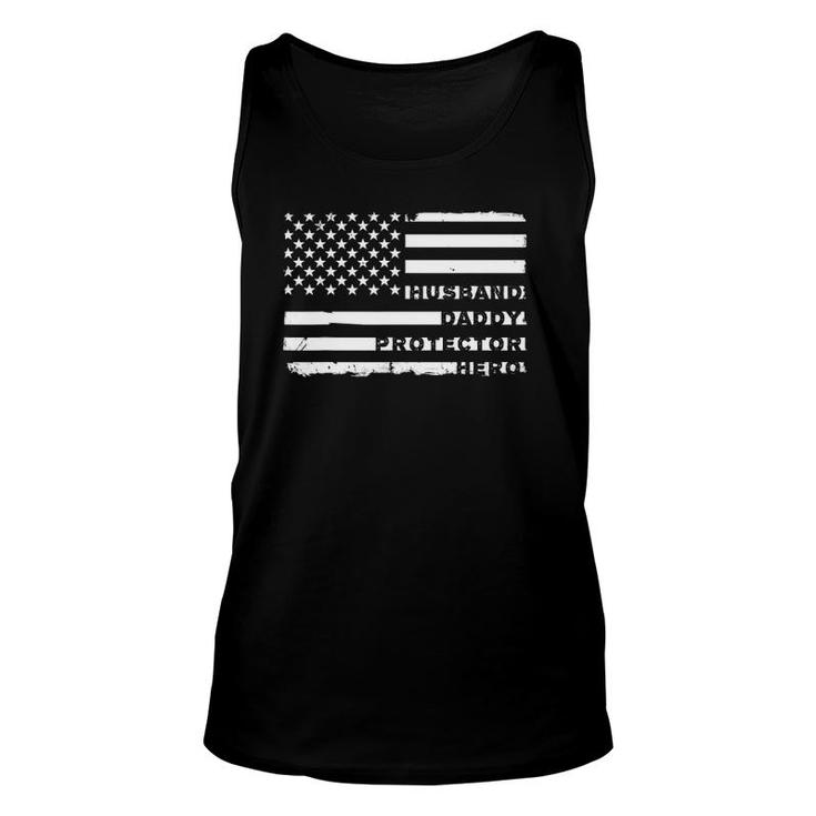 Mens Mens Husband Daddy Protector Hero  Fathers Day Flag Unisex Tank Top