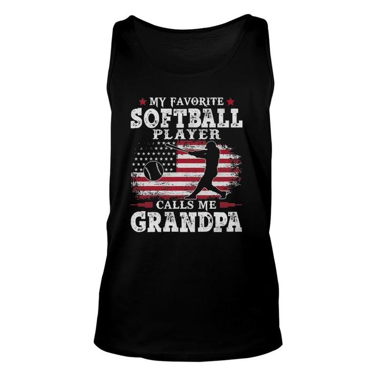 Mens Softball Player Calls Me Grandpa Usa Flag Unisex Tank Top
