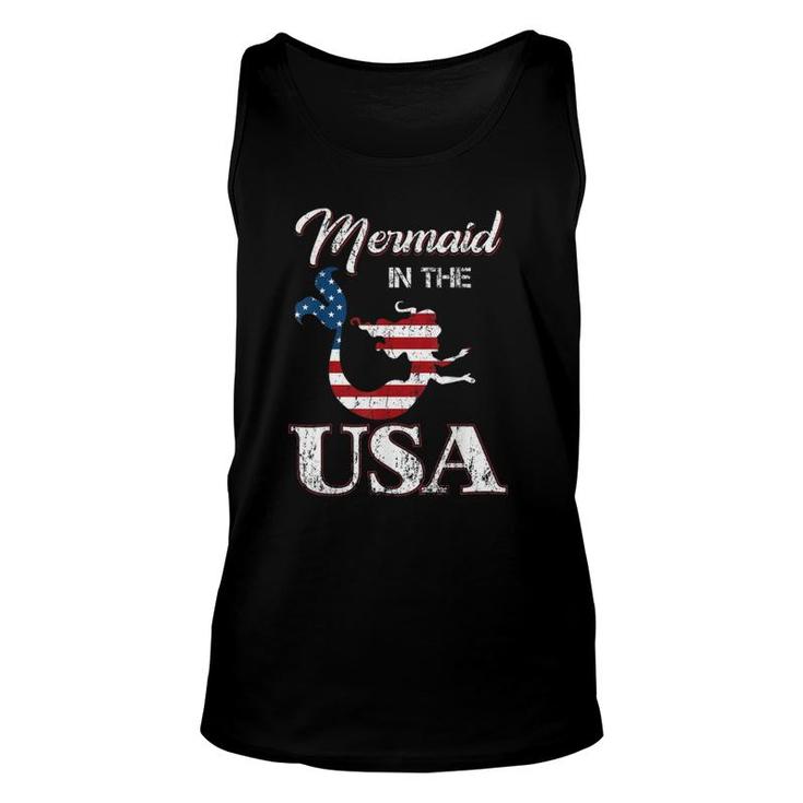 Mermaid In The Usa 4Th Of July American Flag Patriotic Unisex Tank Top