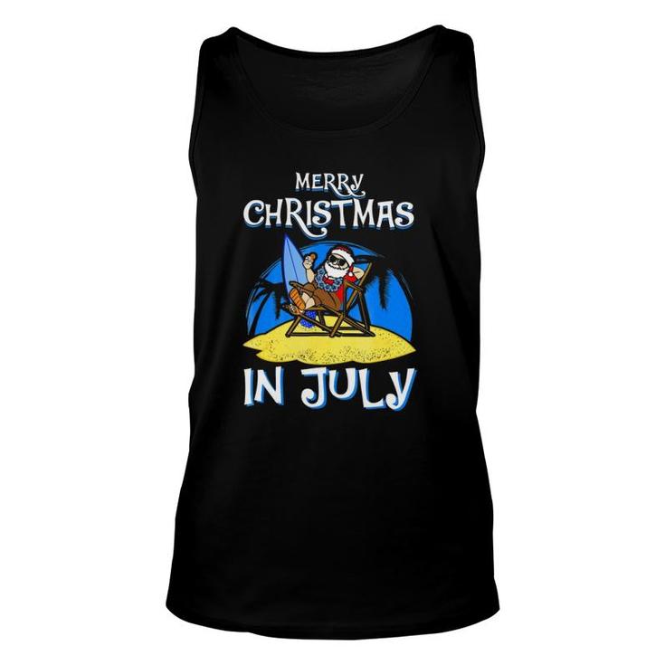 Merry Christmas In July Funny Santa Claus Beach Unisex Tank Top