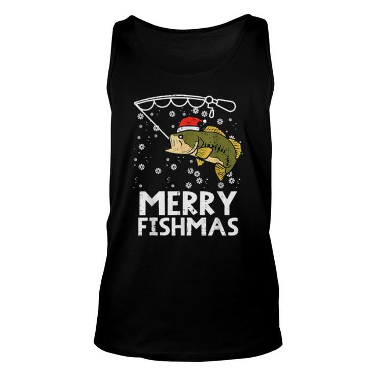 Merry Fishmas Fish Fishing Xmas Pjs Christmas Pajama Dad  Unisex Tank Top