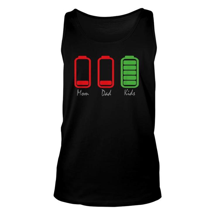 Mom Dad Kids Low Battery Energy Level Unisex Tank Top