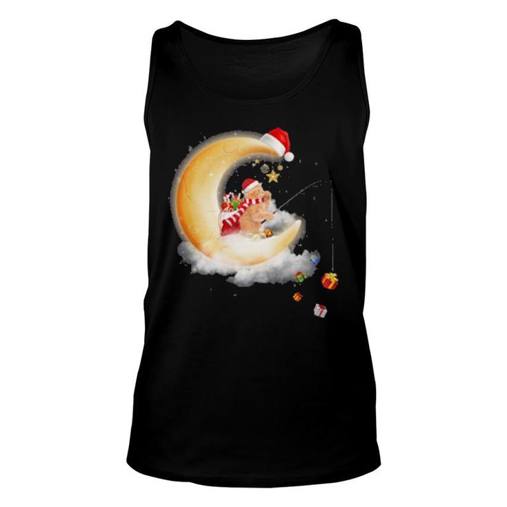 Moon Cat Fishing Happy Christmas, Crescent Moon , Cat Sit On The Crescent Moon Tank Top