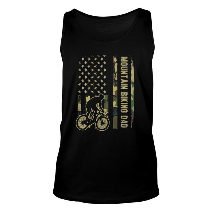 Mountain Biking Dad Camouflage American Flag Fathers Day Unisex Tank Top