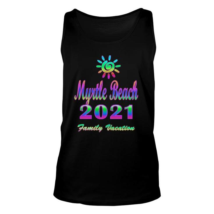 Myrtle Beach Family Vacation 2021 Spiral Sun Rainbow Unisex Tank Top