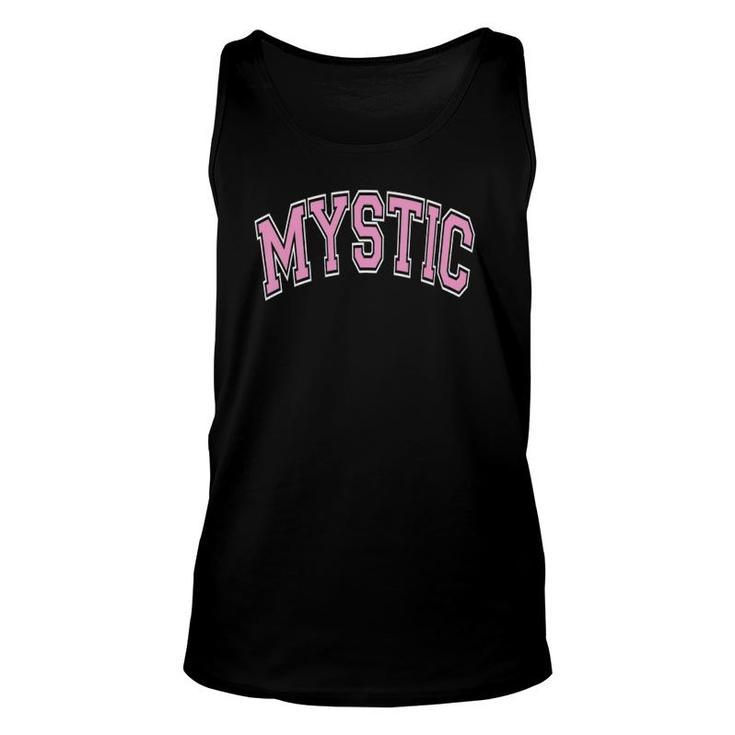 Mystic Connecticut Ct Varsity Style Pink Text  Unisex Tank Top