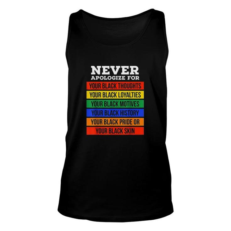 Never Apologize For Your Blackness Black History Month Unisex Tank Top