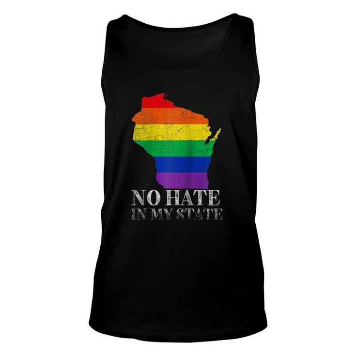 No Hate In My State Wisconsin Map Lgbt Pride Rainbow Raglan Baseball Tee Tank Top