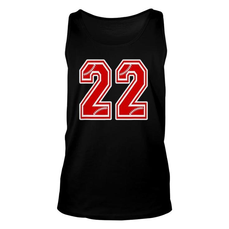 Number 22 Red Baseball Number 22Th Birthday Unisex Tank Top