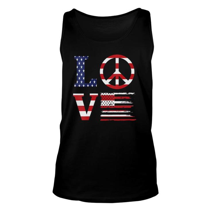Womens Patriotic 4Th Of July Love American Flag Peace Sign V-Neck Tank Top