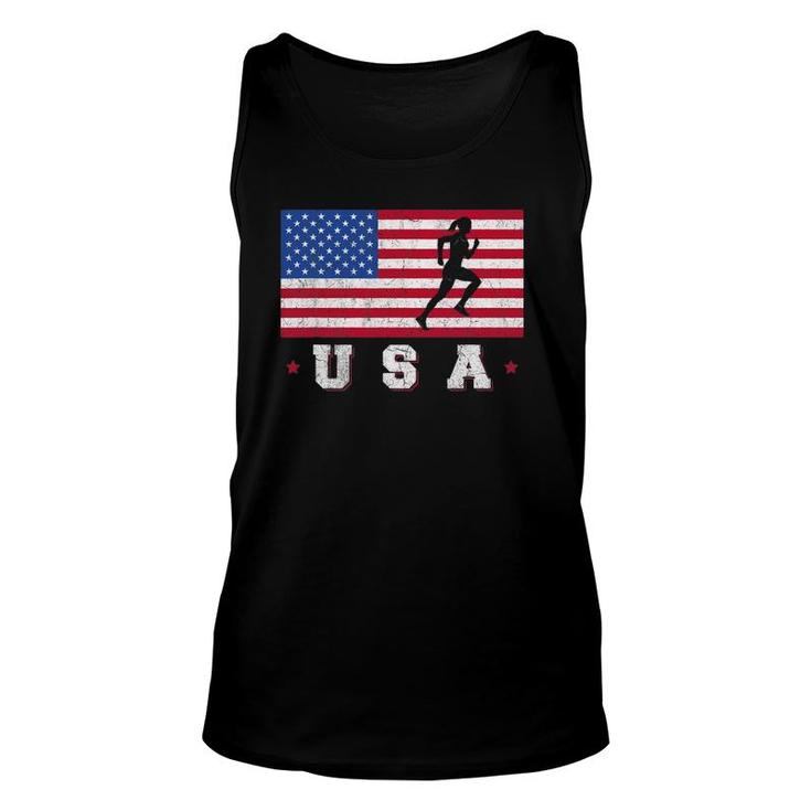 Patriotic Sports Gift American Usa Flag Track And Field Unisex Tank Top