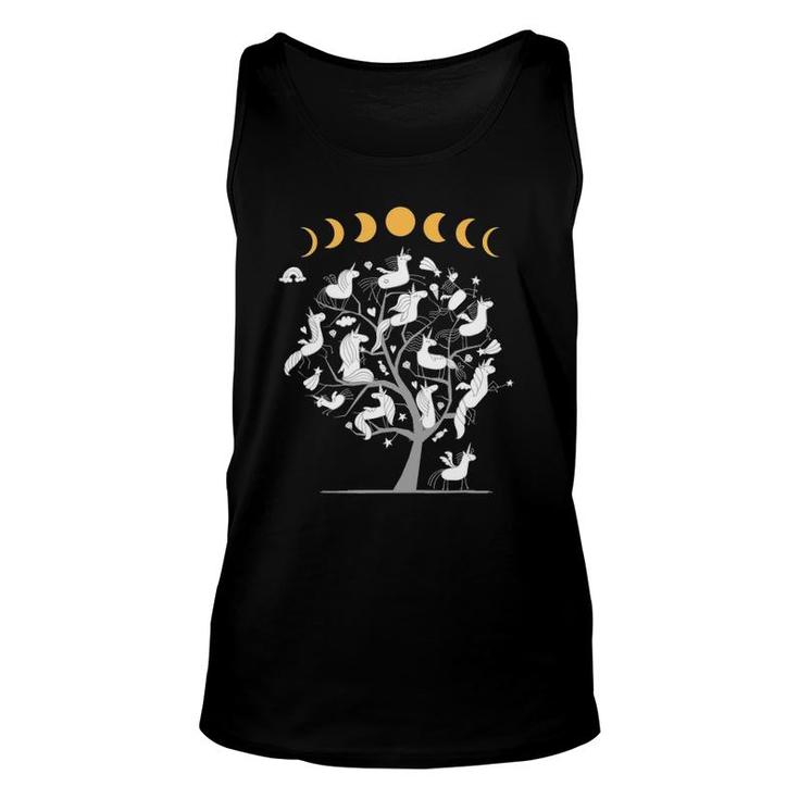 Phases Of The Moon Tree With Unicorns Unisex Tank Top