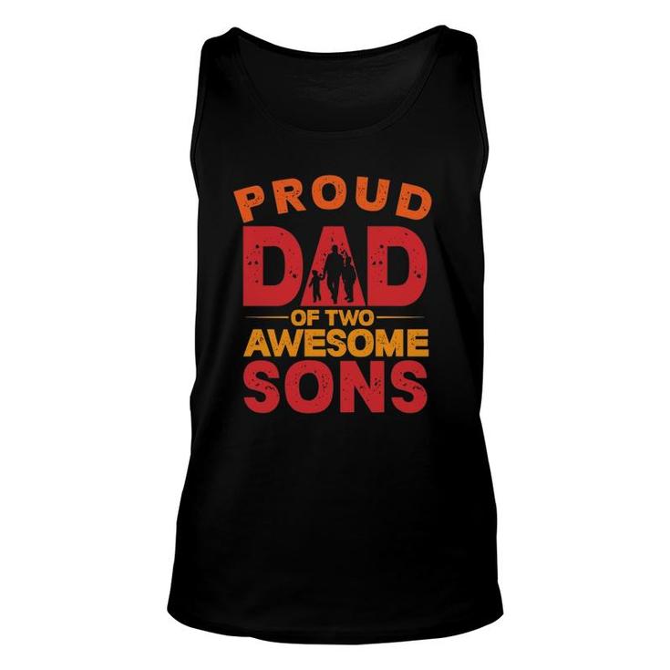 Proud Dad Of Two Awesome Sons Father's Day Dad And Sons Silhouette Retro Tank Top