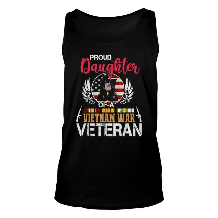 Proud Daughter Vietnam War Veteran, American Flag Military  Unisex Tank Top