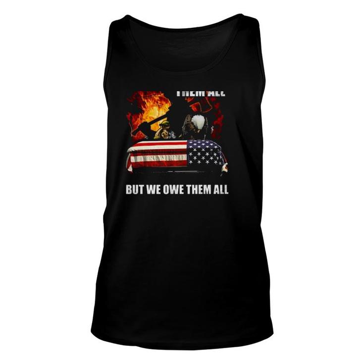 Proud Firefighter Bald Eagle Bowing It's Head Fire American Flag We Don't Know Them All Tank Top