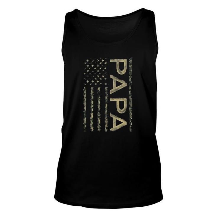 Proud Papa Father's Day Camouflage American Flag 4Th Of July Tank Top