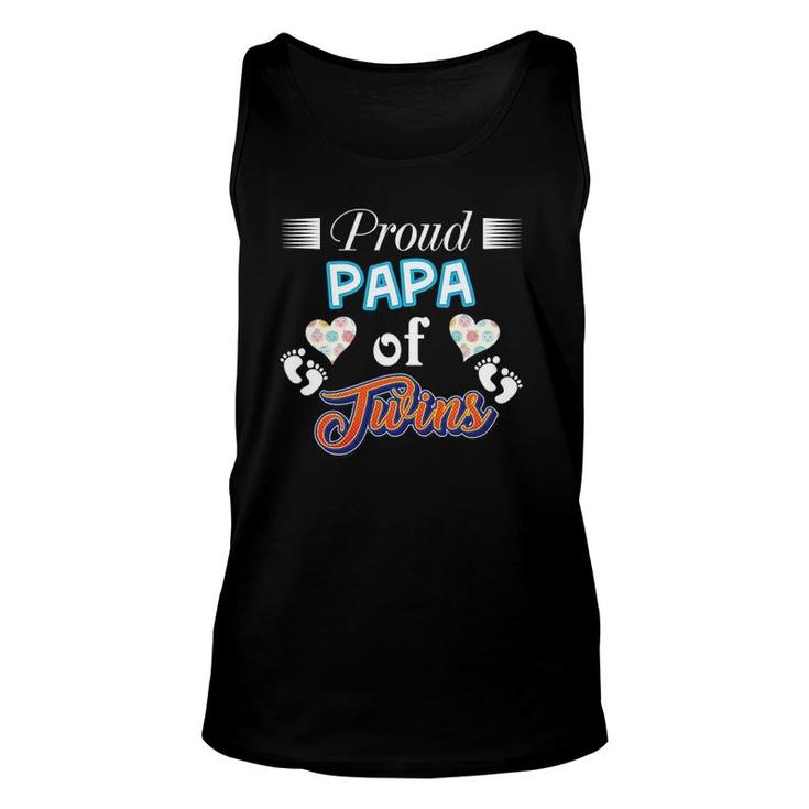 Proud Papa Of Twins Father Day Heart Footprint Dad Daddy Unisex Tank Top